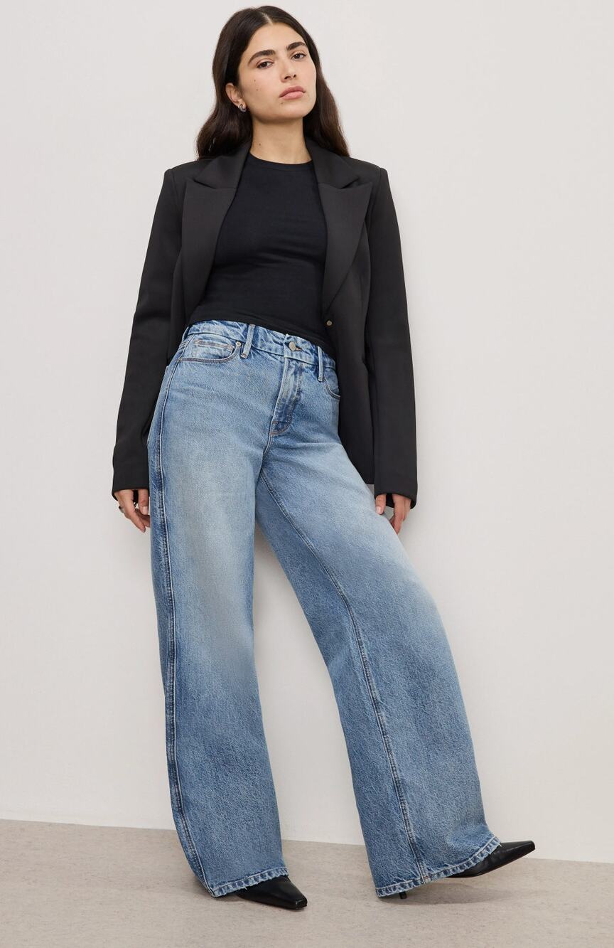 GOOD AMERICAN Good Petite Skate High Rise Baggy Denim Jean // 16 Petite